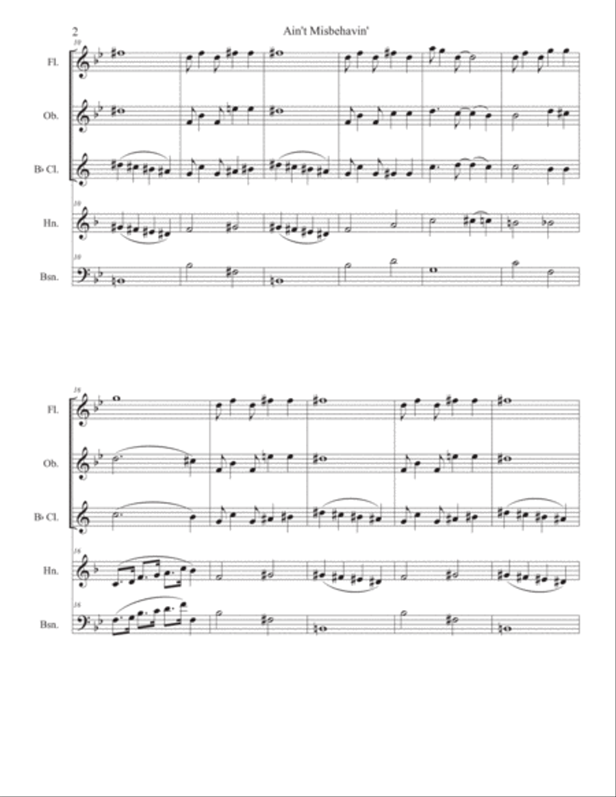 Ain't Misbehavin' Woodwind Quintet scores gallery preview page 2