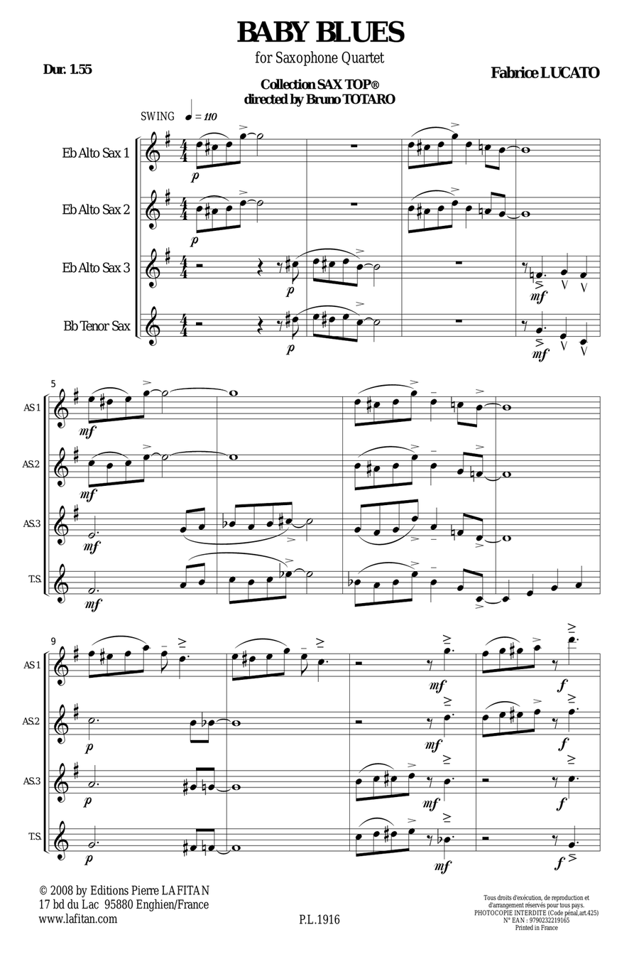 BABY BLUES Saxophone Quartet scores gallery preview page 2