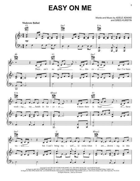 Easy On Me by Adele Piano, Vocal, Guitar - Digital Sheet Music