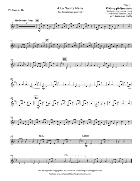 Trombone Quartets For Christmas Vol 1 - Part 4 - Bass in Bb