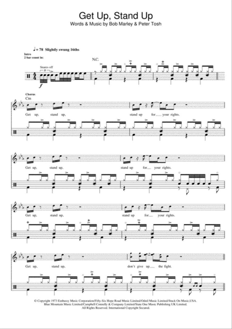 Get Up, Stand Up Drums scores gallery preview page 1