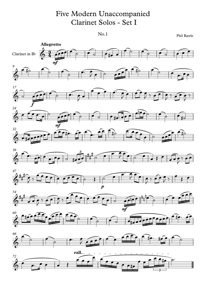 Five Modern Unaccompanied Clarinet solos - Set I image number null
