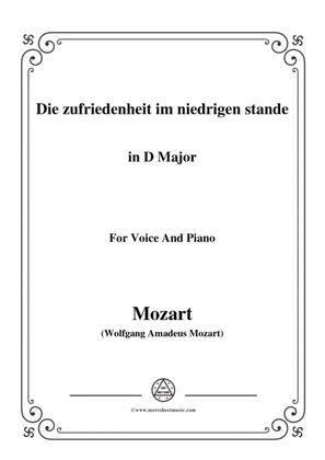 Book cover for Mozart-Die zufriedenheit im niedrigen stande,in D Major,for Voice and Piano