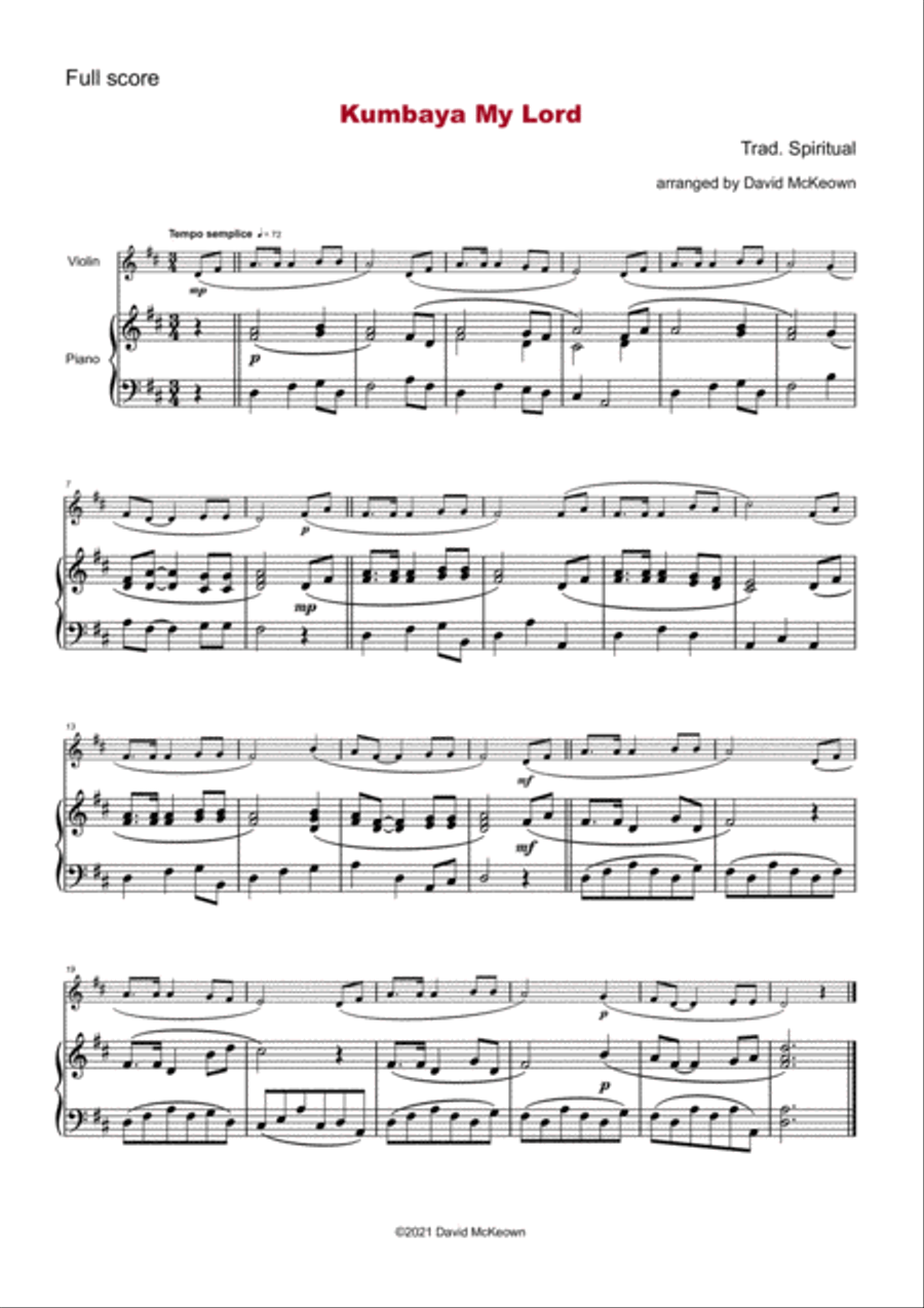 Kumbaya My Lord, Gospel Song for Violin and Piano Violin Solo scores gallery preview page 2