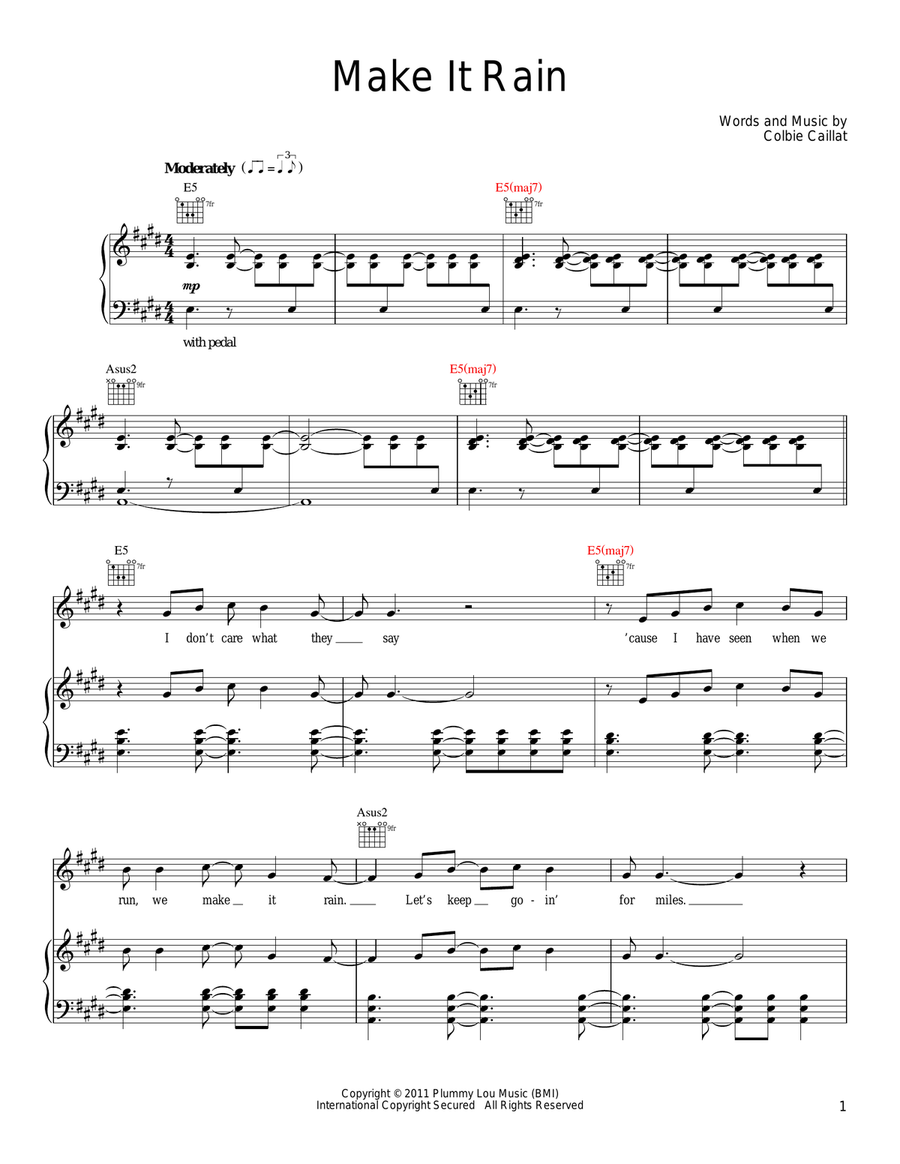 Make It Rain Piano, Vocal, Guitar scores gallery preview page 1