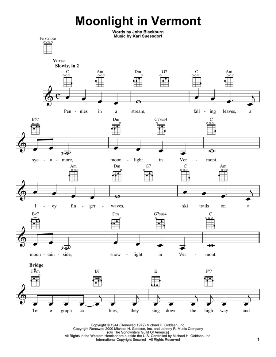 Moonlight In Vermont Ukulele scores gallery preview page 1