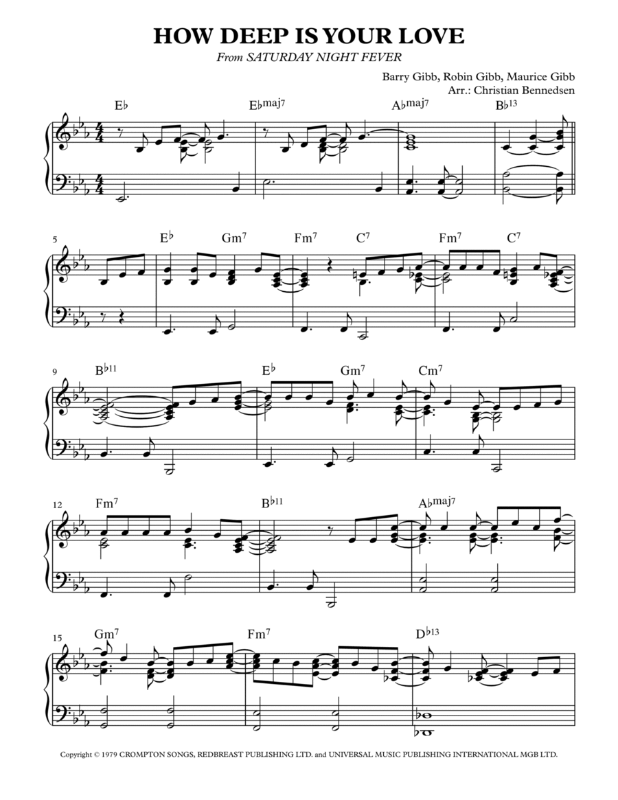 How Deep Is Your Love Piano Solo scores gallery preview page 1