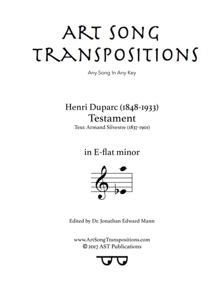 DUPARC: Testament (transposed to E-flat minor)