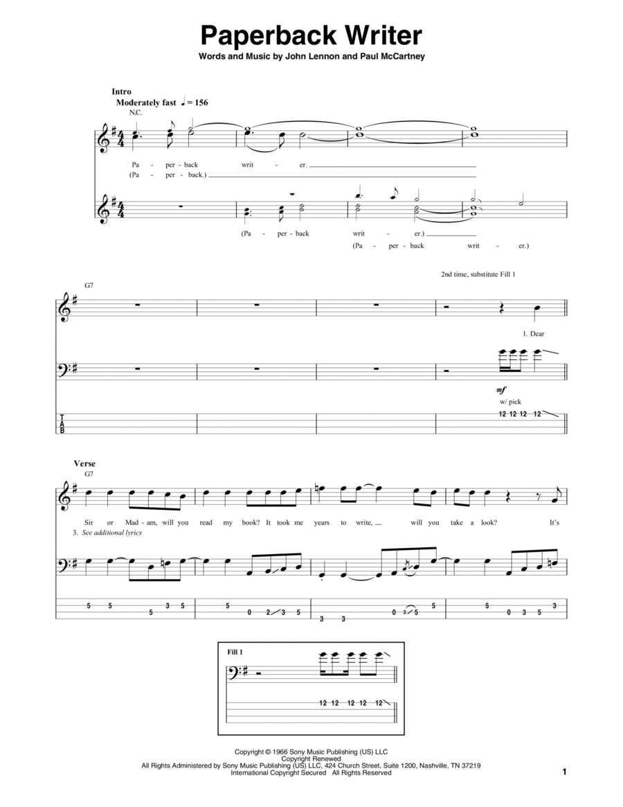 Paperback Writer Paperback Writer Guitar Tablature scores gallery preview page 1