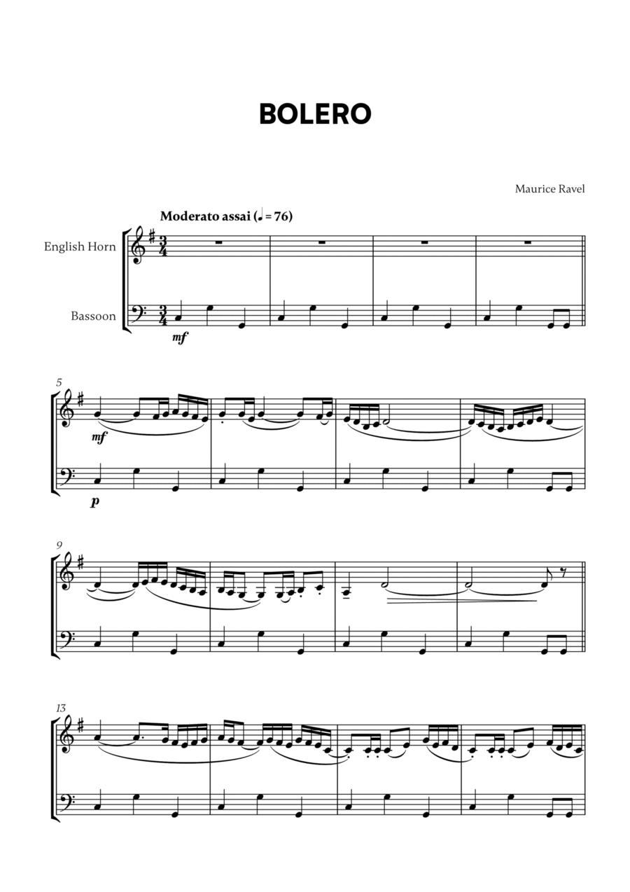 Bolero (for English Horn and Bassoon) English Horn scores gallery preview page 1
