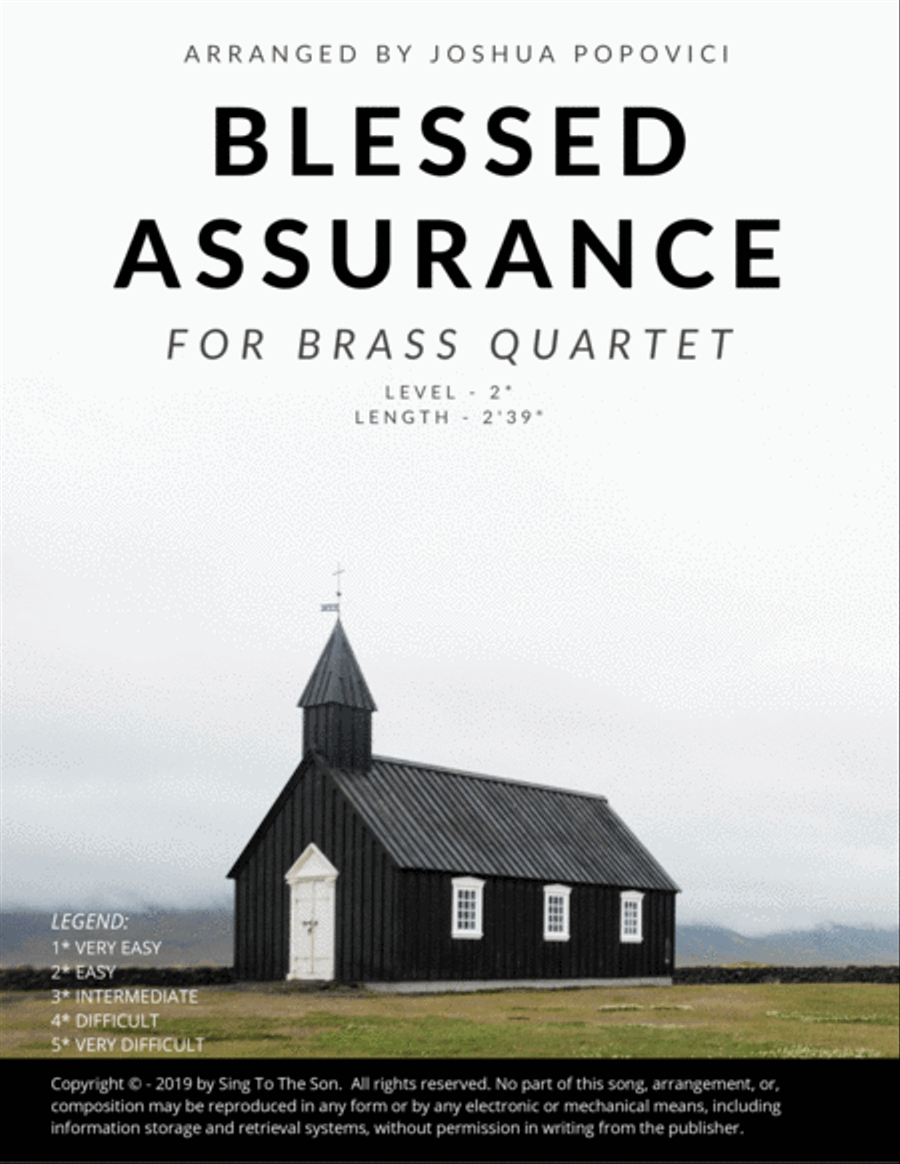 Blessed Assurance - Brass Quartet For Trumpet and Trombone (Easy) Score And All Part Included Brass Quartet scores gallery preview page 1