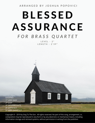 Blessed Assurance - Brass Quartet For Trumpet and Trombone (Easy) Score And All Part Included