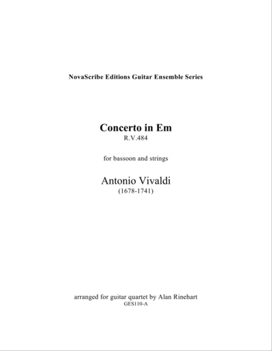 Concerto in Em (for bassoon and strings) R. V. 484 arranged for guitar quartet Small Ensemble scores gallery preview page 2