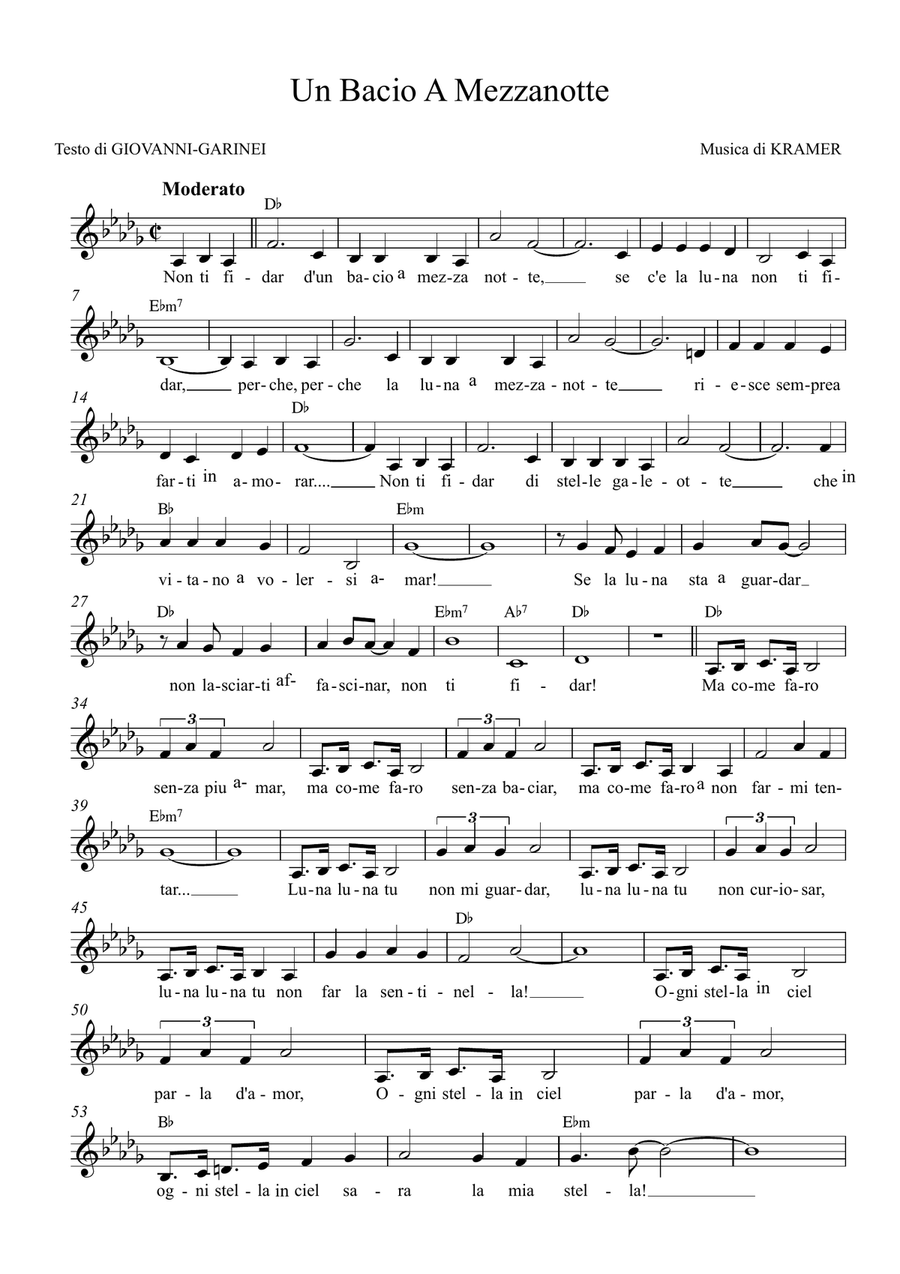 Un Bacio A Mezzanotte Voice Solo scores gallery preview page 1