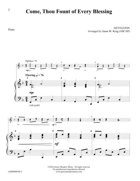 Come, Thou Fount of Every Blessing – piano accompaniment to 8 bell version image number null
