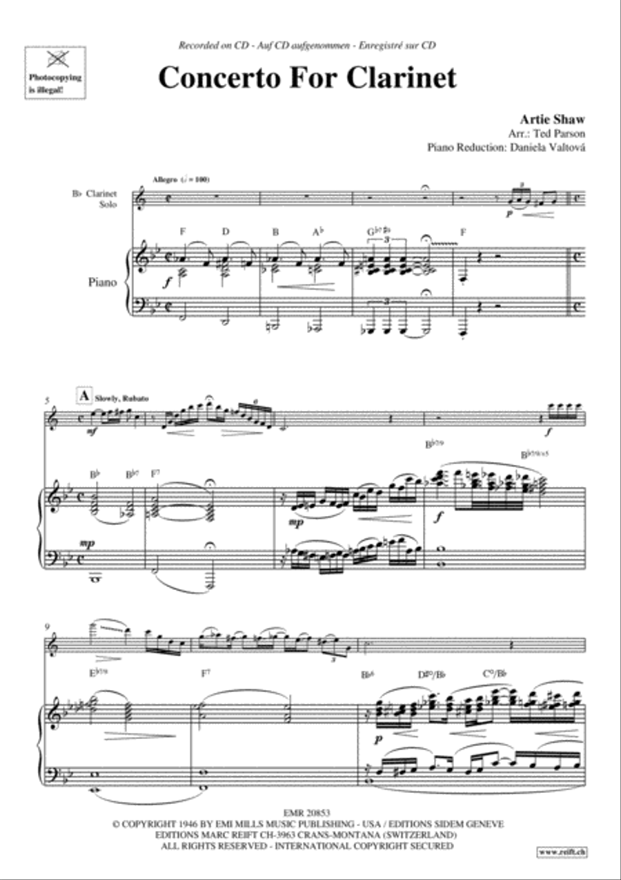 Concerto For Clarinet Clarinet Solo scores gallery preview page 3