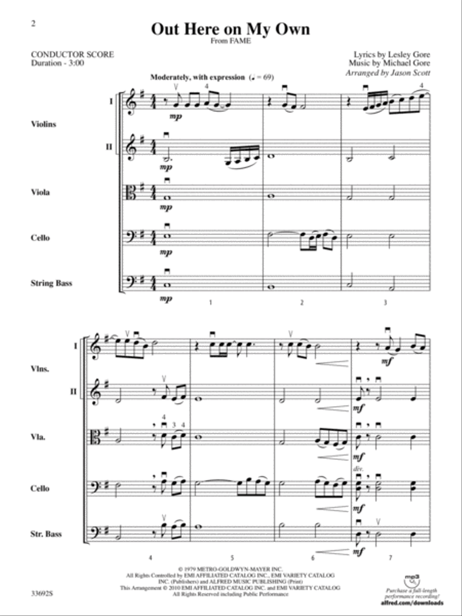 Out Here on My Own (from the motion picture Fame): Score String Orchestra scores gallery preview page 2