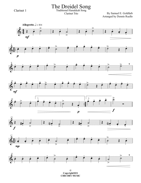 The Dreidel Song - Clarinet Trio - Intermediate image number null