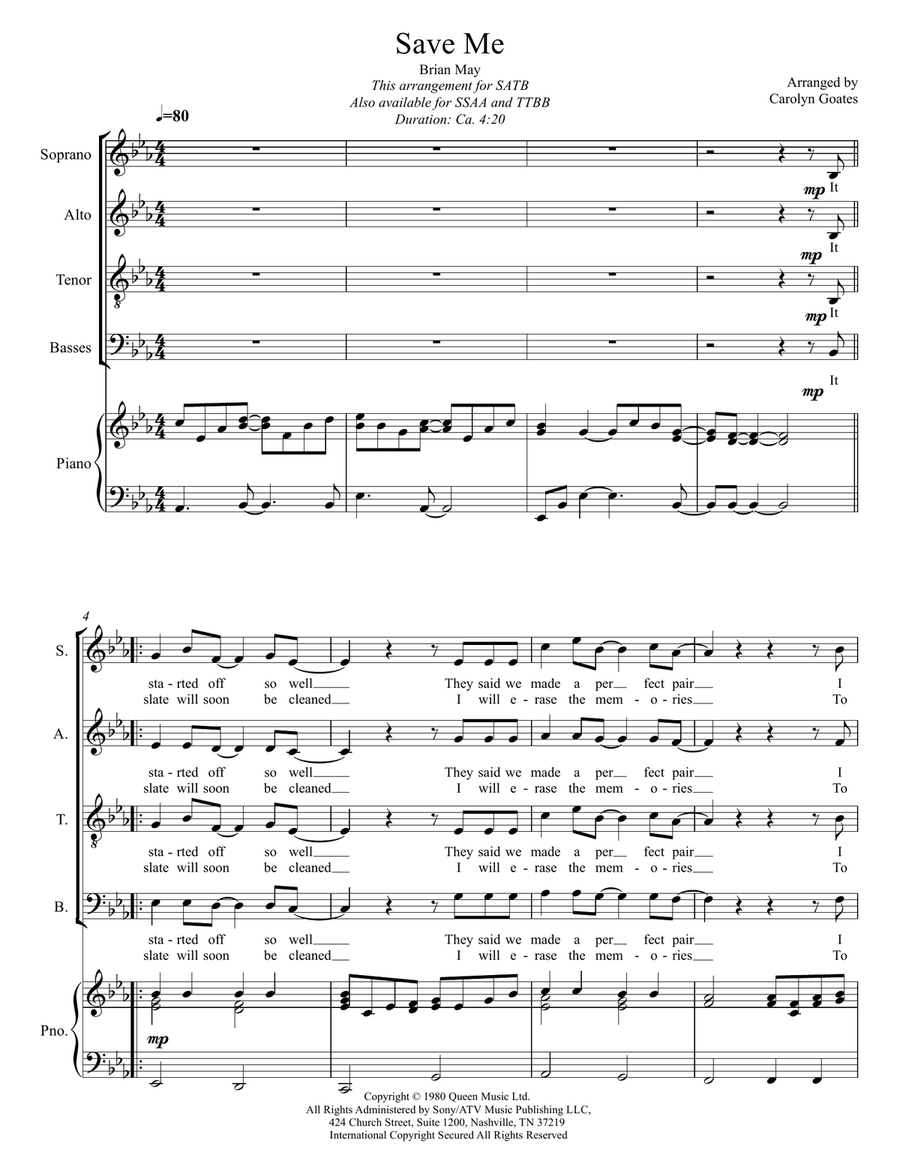 Save Me 4-Part scores gallery preview page 1