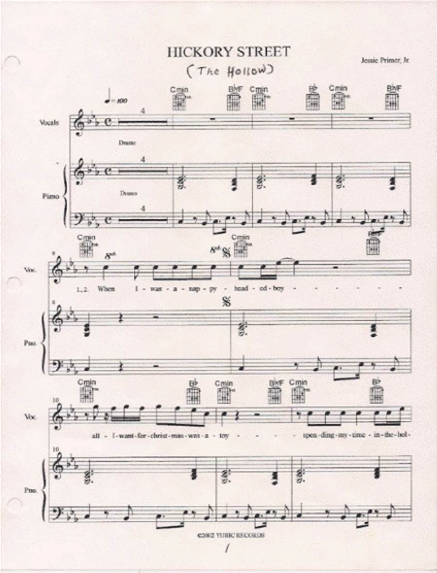 Dancin' On Hickory Street ( The Hollow ) Piano, Vocal, Guitar scores gallery preview page 1