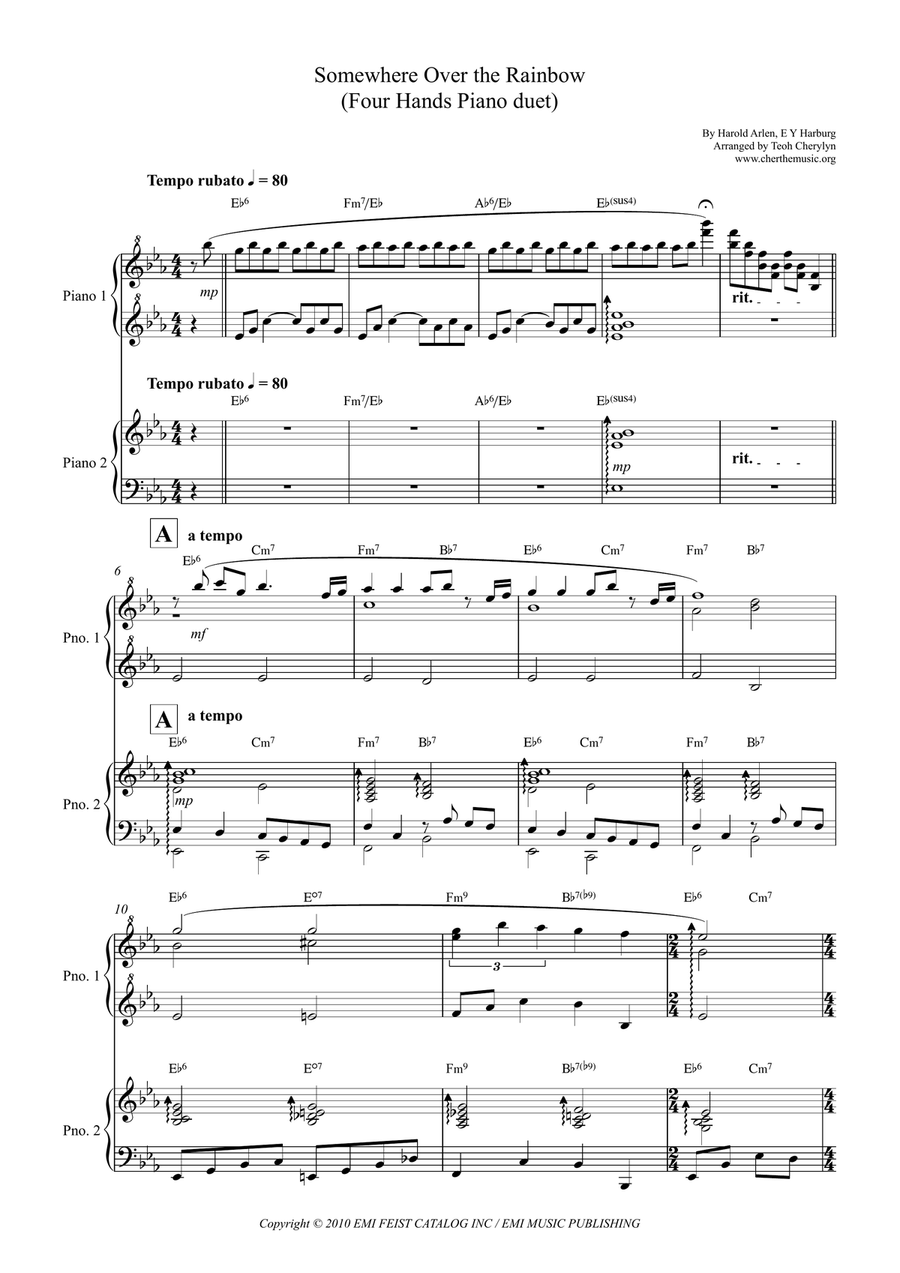 Over The Rainbow (from The Wizard Of Oz) 1 Piano, 4-Hands scores gallery preview page 1