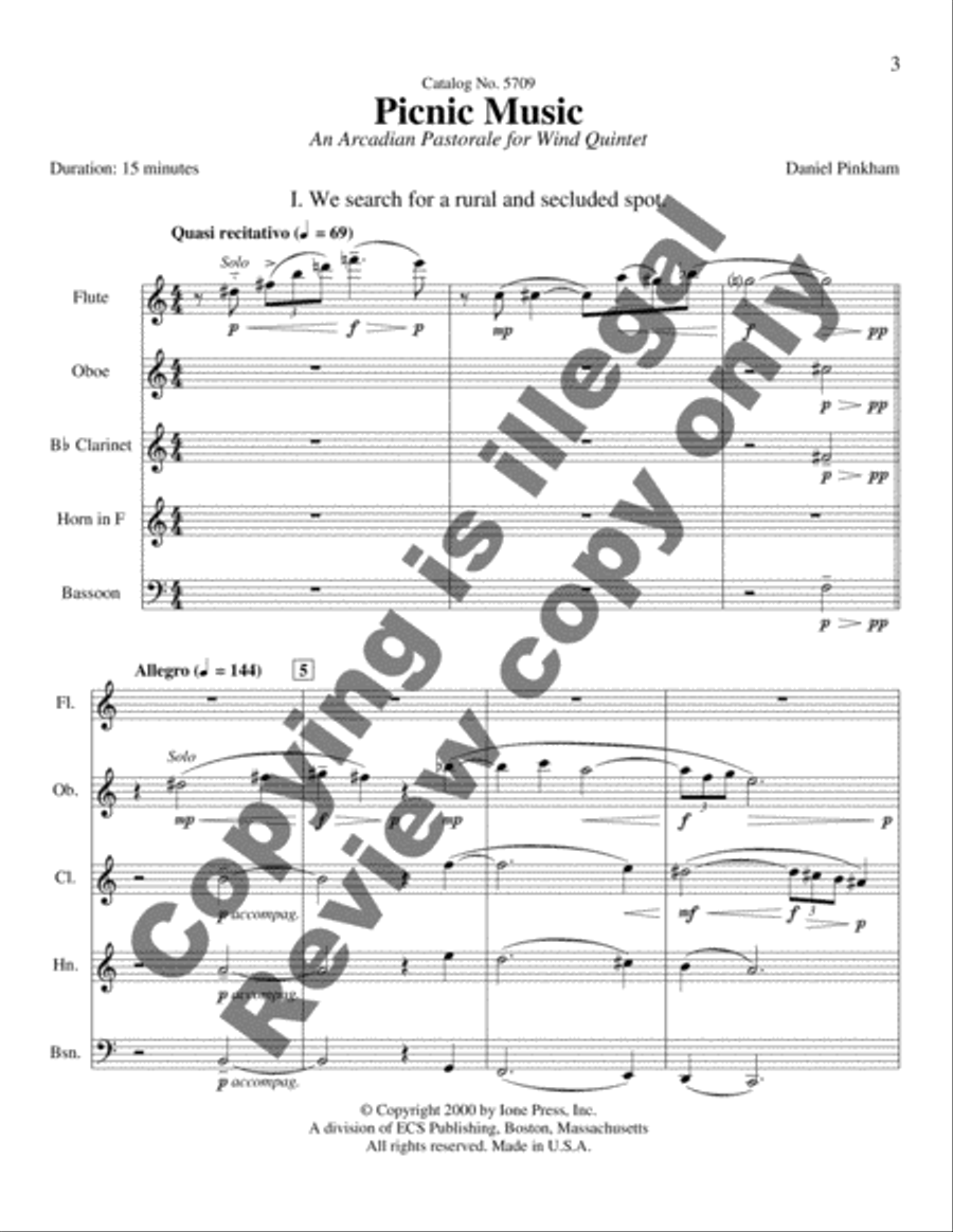 Picnic Music Woodwind Quintet scores gallery preview page 3