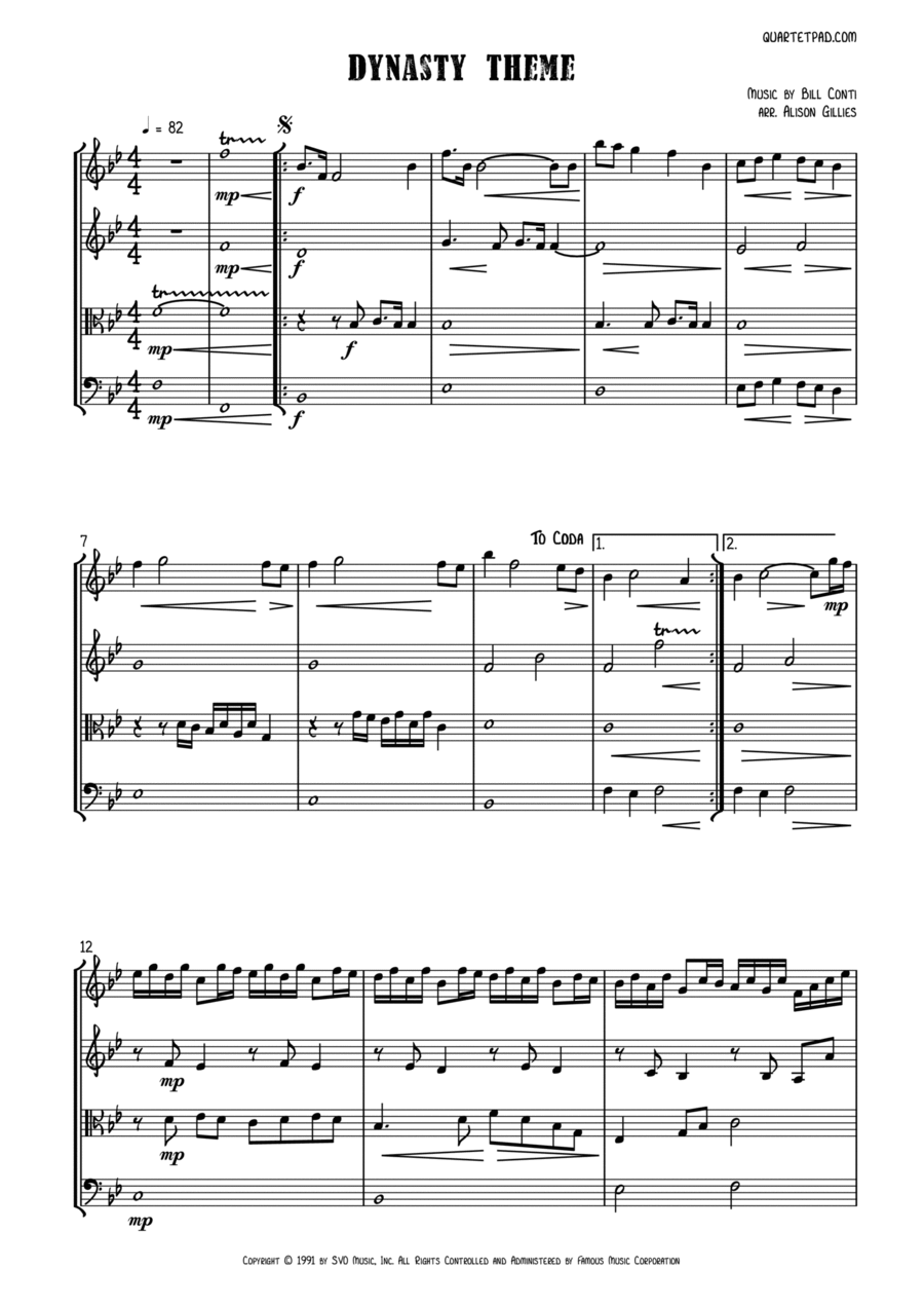 Dynasty Theme Dynasty Theme String Quartet scores gallery preview page 1