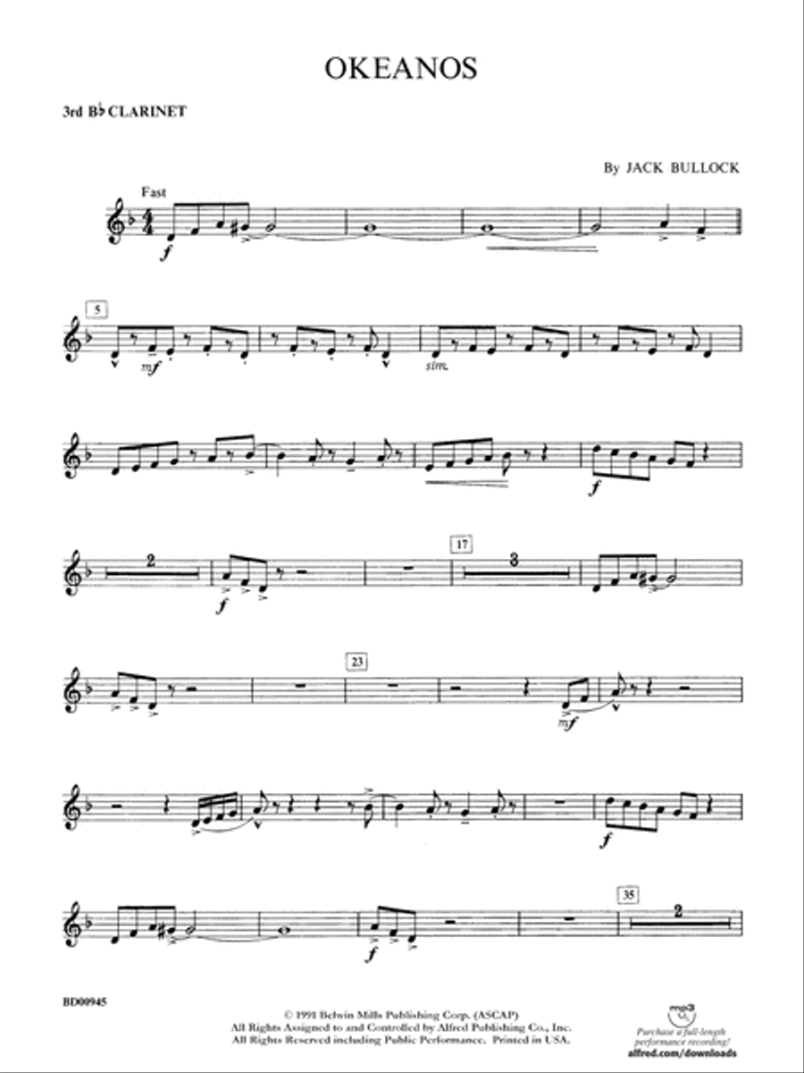 Okeanos: 3rd B-flat Clarinet Concert Band scores gallery preview page 1