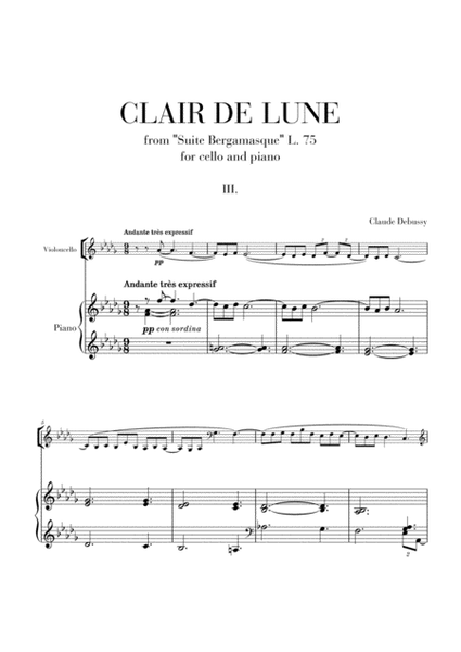 Clair de Lune for Cello and Piano (from Suite Bergamasque)