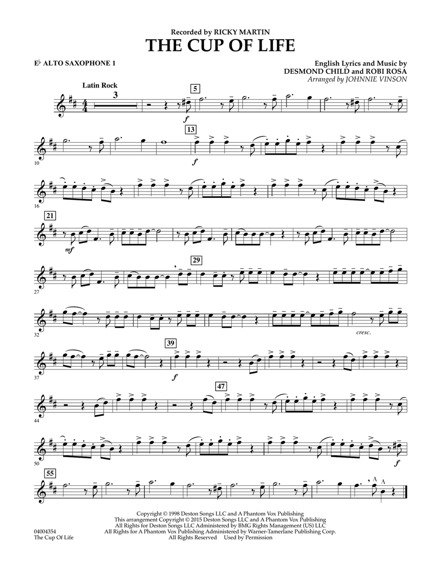 The Cup of Life - Eb Alto Saxophone 1 Concert Band scores gallery preview page 1