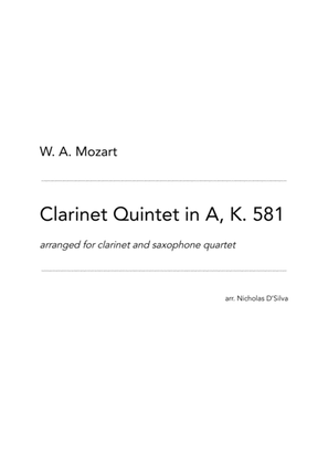 W. A. Mozart - Clarinet Quintet in A arranged for clarinet and saxophone quartet