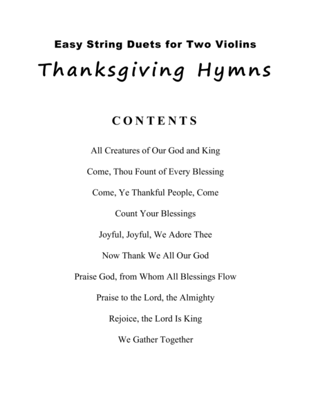 Easy String Duets: Thanksgiving Hymns (A Collection of 10 Violin Duets) image number null