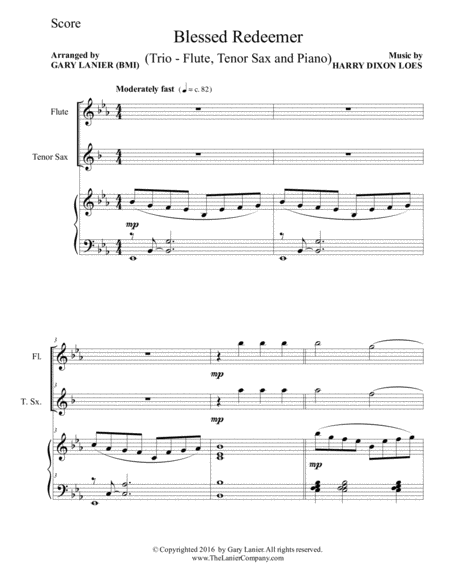 BLESSED REDEEMER (Trio – Flute, Tenor Sax & Piano with Score/Parts) image number null