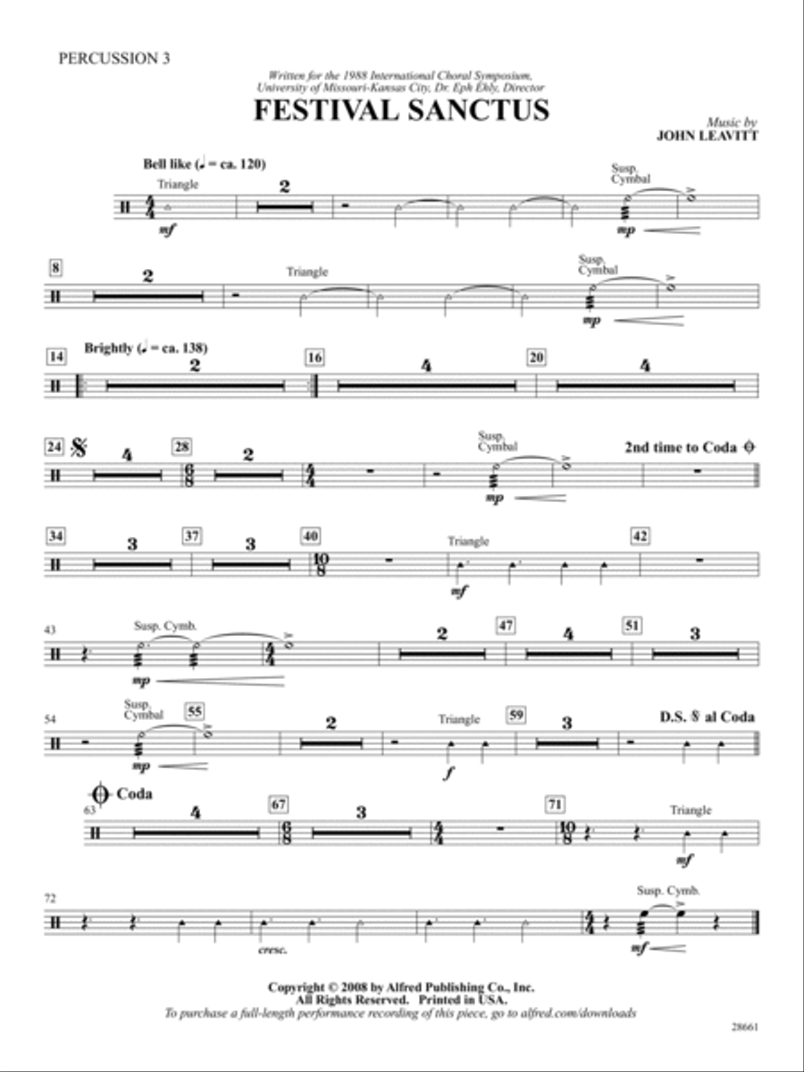 Festival Sanctus: 3rd Percussion Percussion scores gallery preview page 1