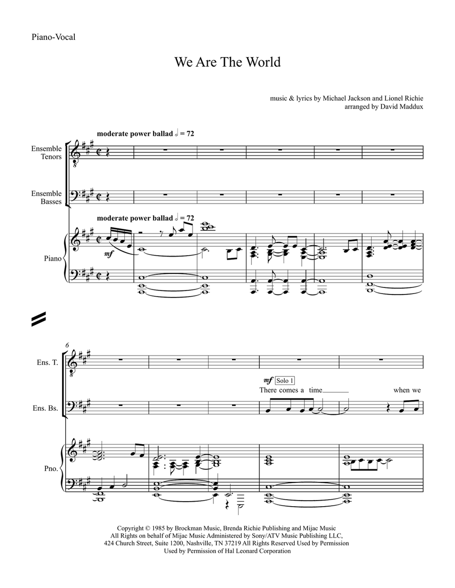 We Are The World TTBB scores gallery preview page 1