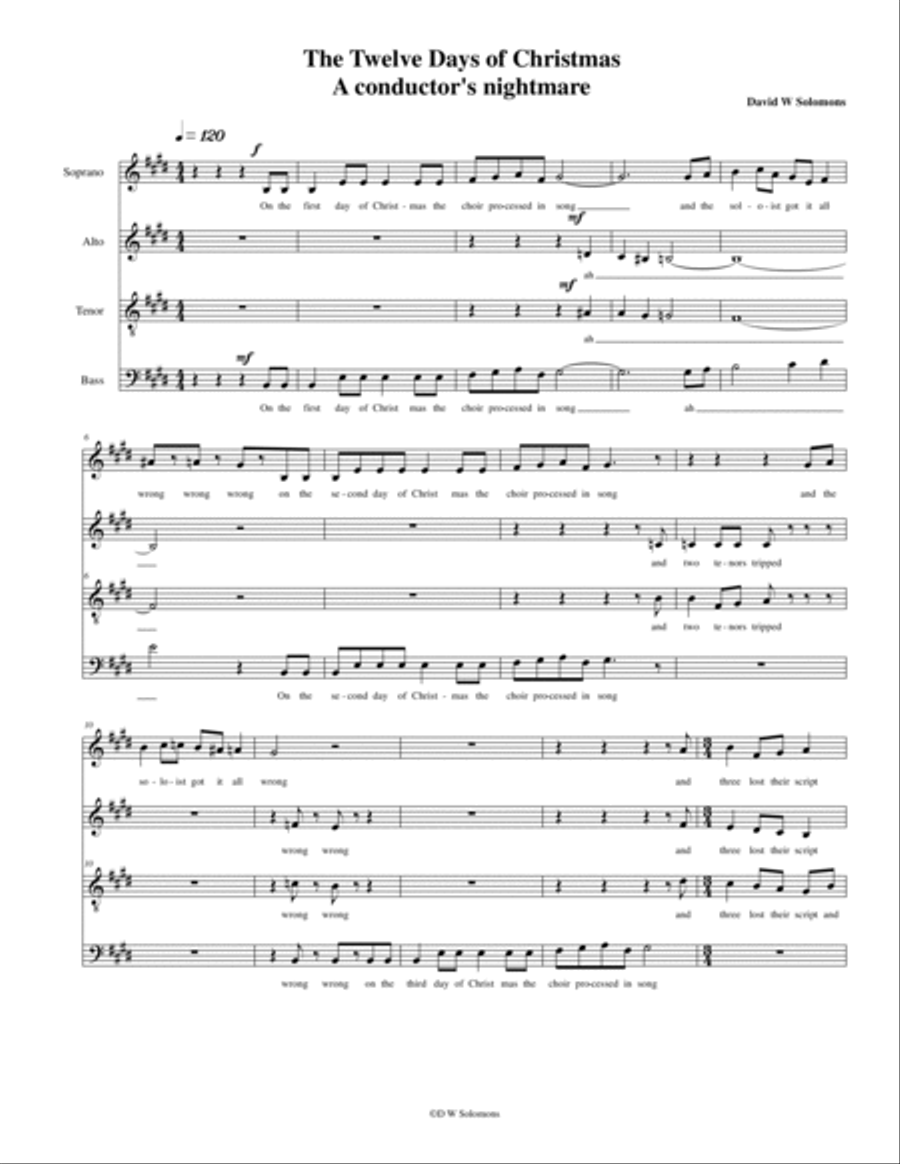 The 12 days of Christmas, a conductor's nightmare (SATB version) 4-Part scores gallery preview page 2