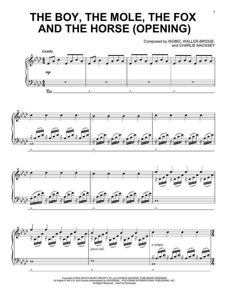 The Boy, The Mole, The Fox And The Horse (Opening) Piano Solo scores gallery preview page 1