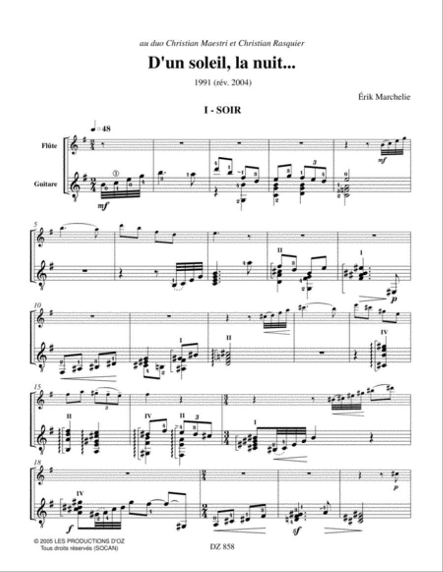 D'un soleil, la nuit... Flute scores gallery preview page 3
