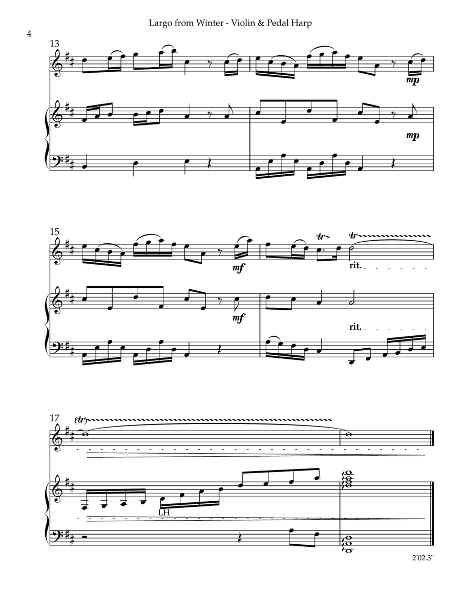 Largo from “Winter”, Duet for Violin & Pedal Harp String Duet scores gallery preview page 4