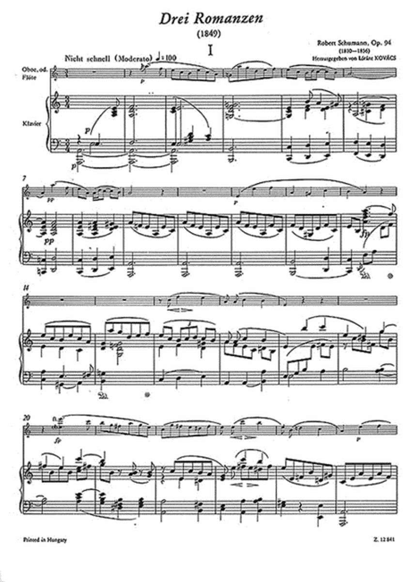 Three Romances, Op. 94 for Oboe (Flute) and Piano