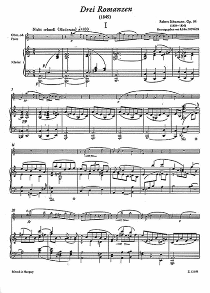Three Romances, Op. 94 for Oboe (Flute) and Piano