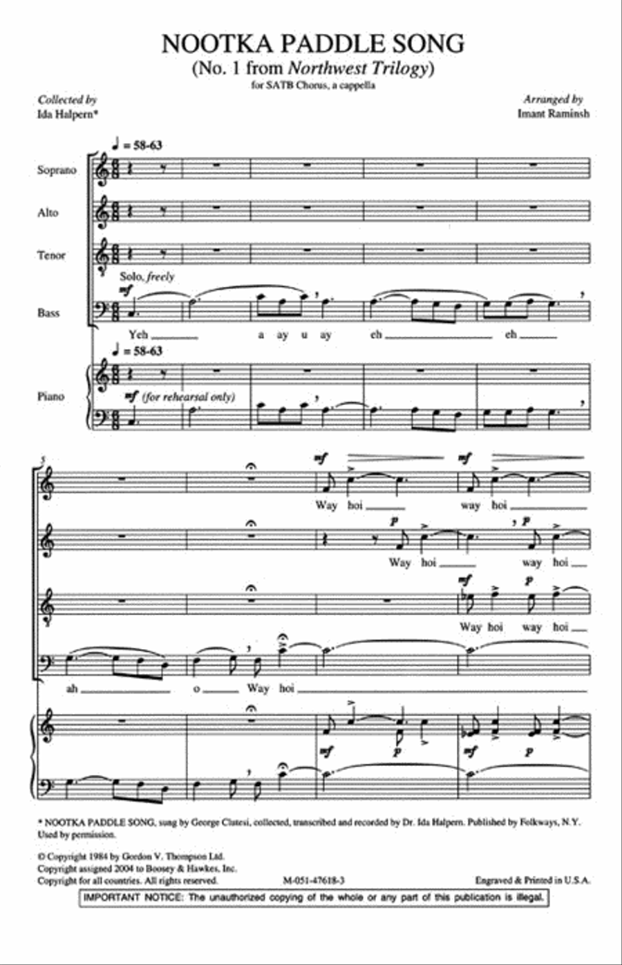 Nootka Paddle Song 4-Part scores gallery preview page 2