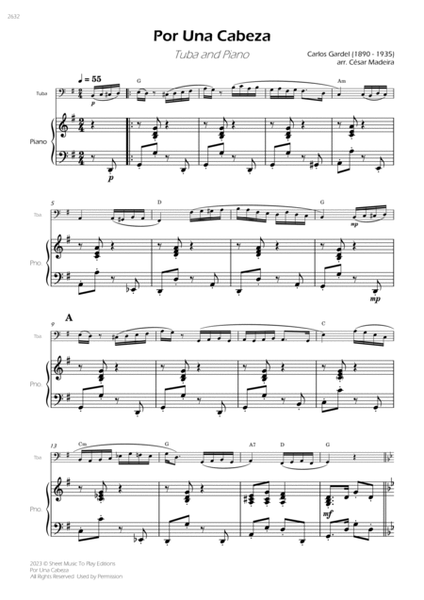 Por Una Cabeza - Tuba and Piano - W/Chords (Full Score and Parts) image number null