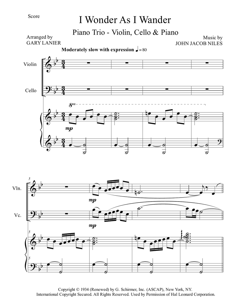 I Wonder As I Wander Piano Trio scores gallery preview page 2