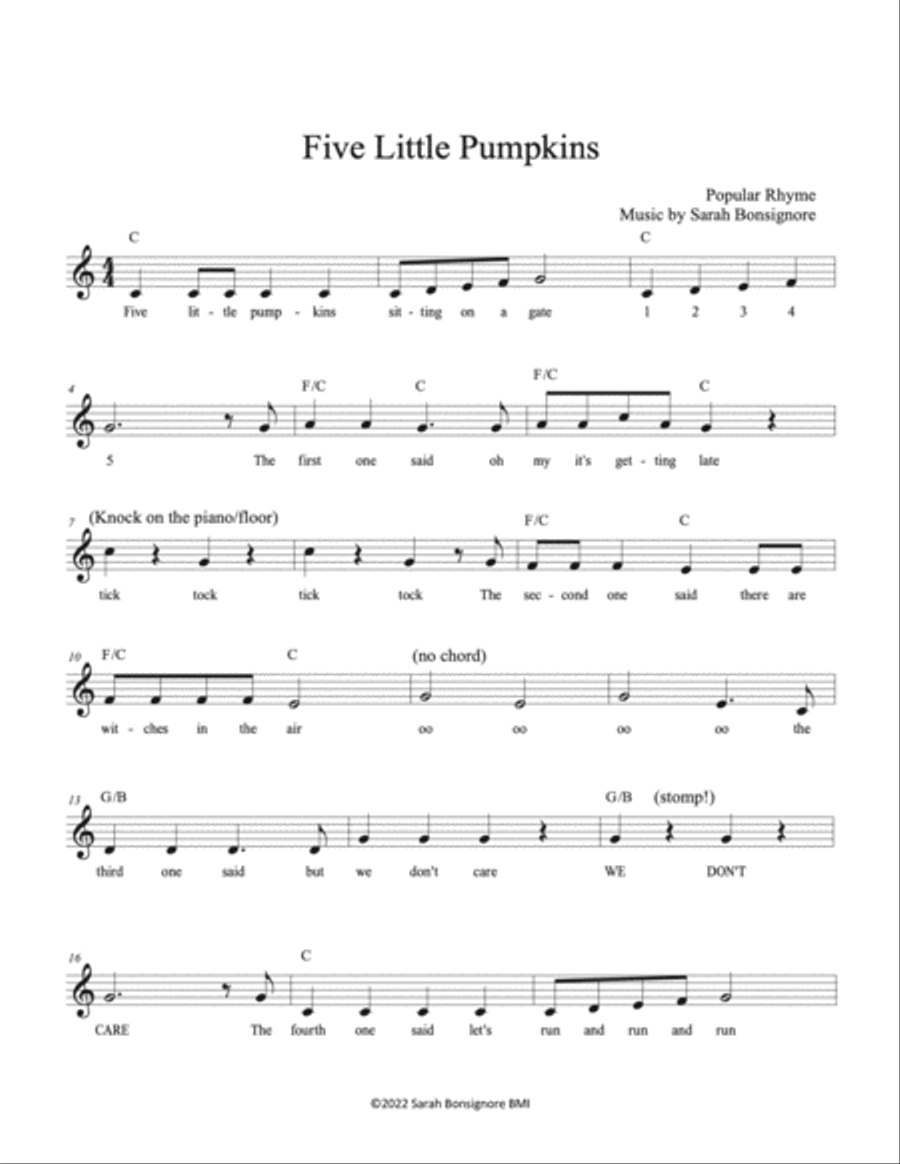 Five Little Pumpkins Five Little Pumpkins Easy Piano scores gallery preview page 2