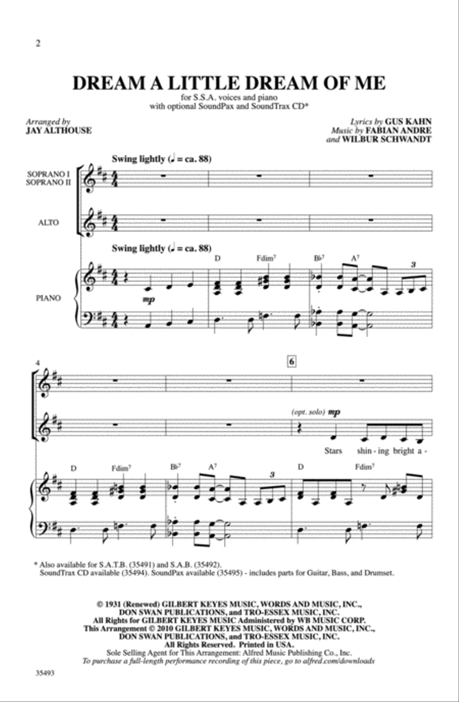 Dream a Little Dream of Me Women's Choir scores gallery preview page 2