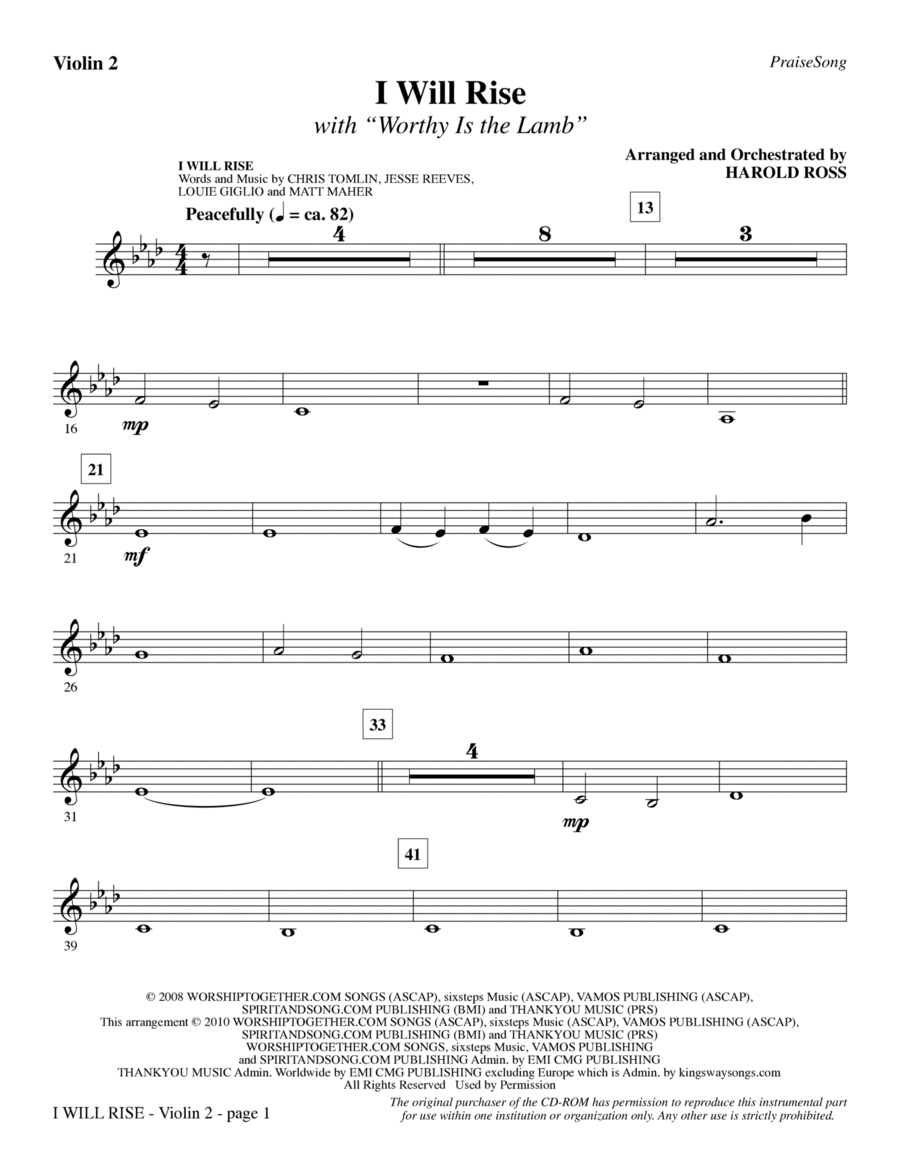 I Will Rise (with Worthy Is The Lamb) - Violin 2 Choir scores gallery preview page 1