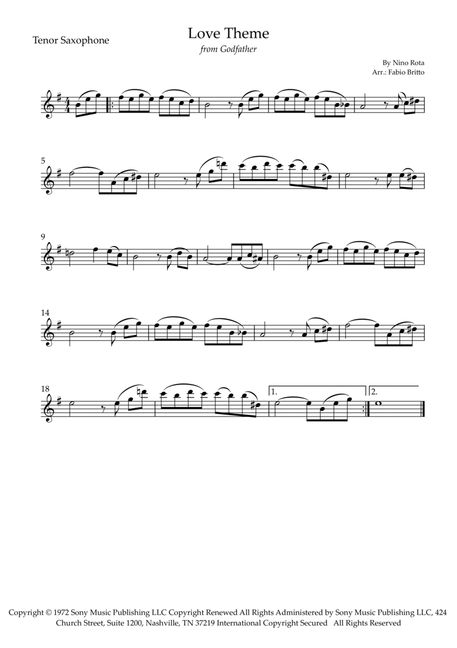 The Godfather (love Theme) Tenor Saxophone scores gallery preview page 1