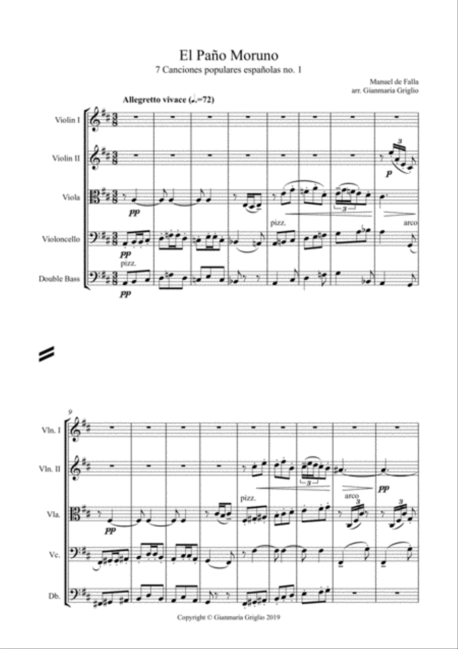 El paño moruno - arr. for string orchestra String Orchestra scores gallery preview page 1