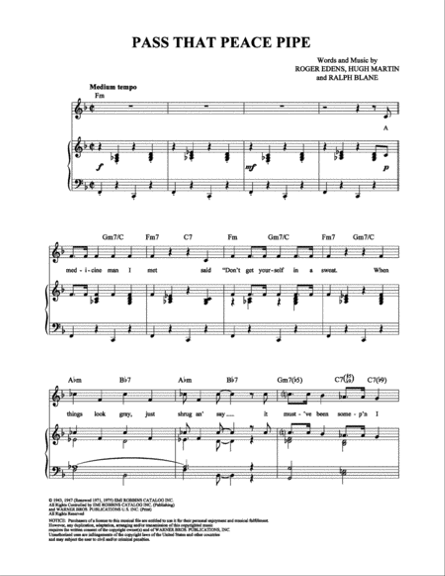Pass That Peace Pipe Piano, Vocal, Guitar scores gallery preview page 1
